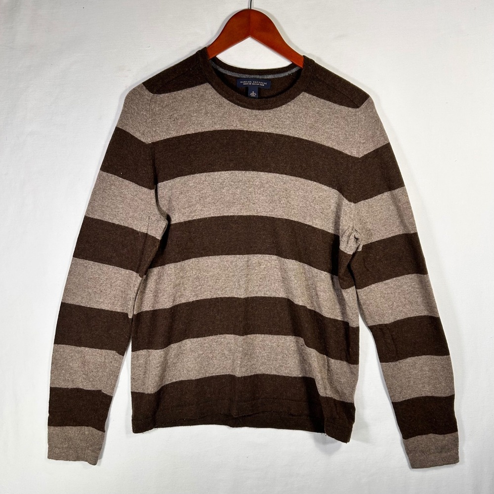 Banana Republic Mens Small Brown Striped Italian Wool Cashmere Blend Sweater
